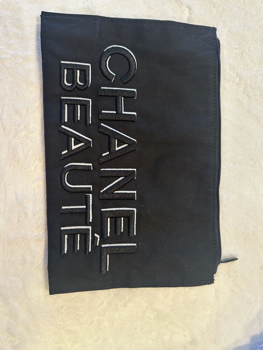 CHANEL GWP Black Canvas Toiletry Pouch with White Embroidered Logo